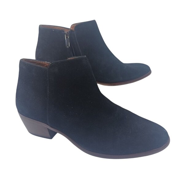 Sam Edelman Petty Black Suede Ankle Boots Bootie 7.5 Side Zip Block Heel - Picture 1 of 9